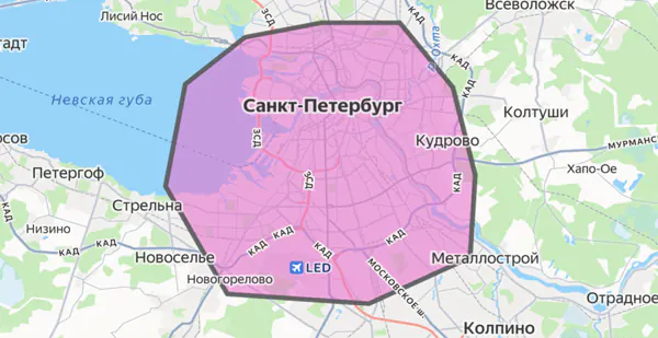 Карта выезда по районам и метро Санкт‑Петербурга